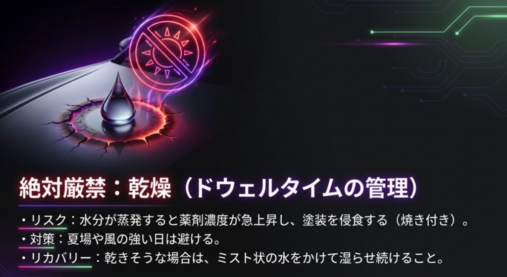 3pH洗車における乾燥厳禁の理由と焼き付きシミのリスク管理