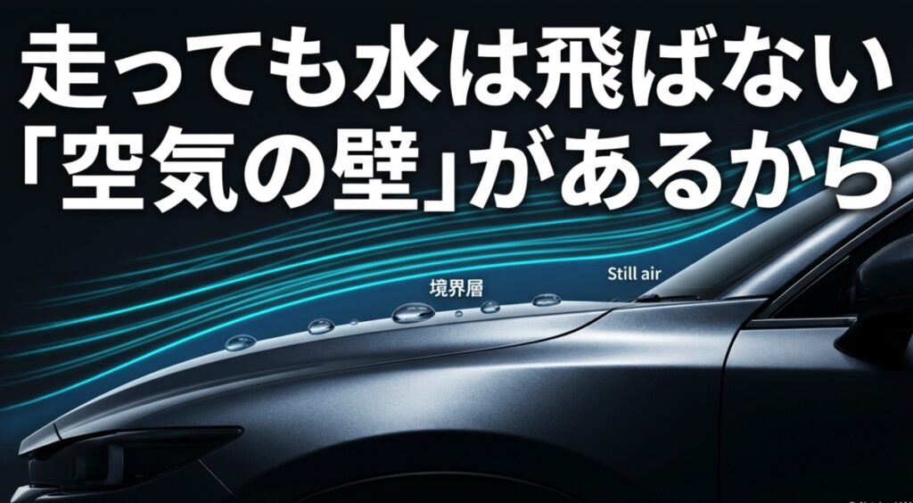 図解:走行風がボディ表面の水滴に届かない「空気の壁(境界層)」の流体力学的メカニズム