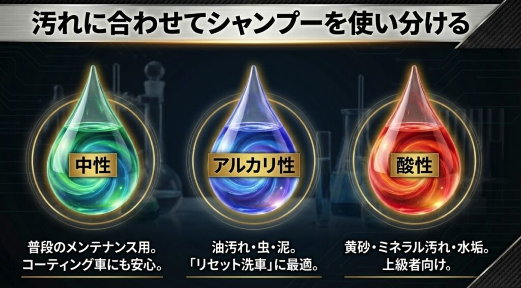 汚れに合わせたシャンプーの使い分け