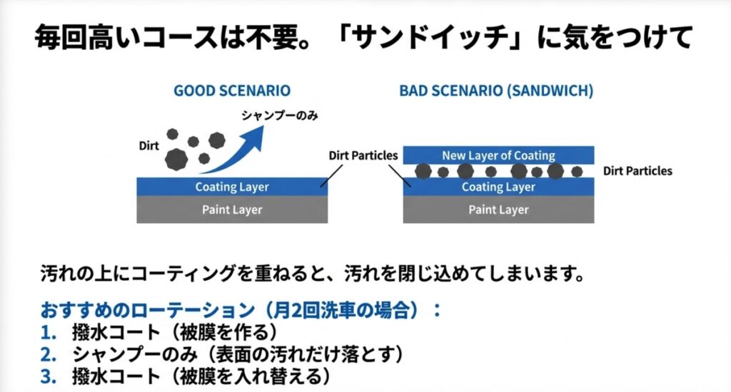 汚れを挟み込むサンドイッチ現象と理想的なコーティング被膜