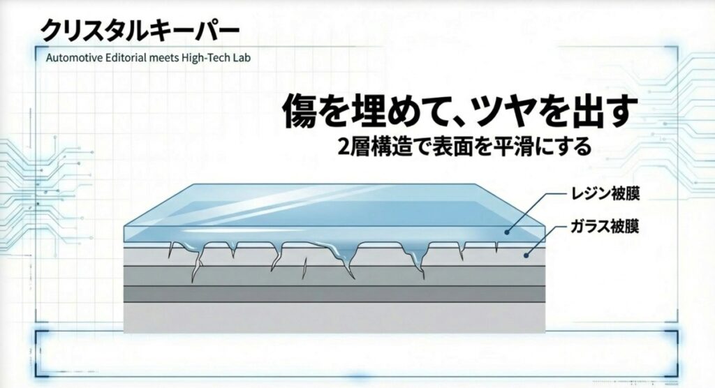 ツヤを出し水シミを防ぐ2層構造のコーティング断面図