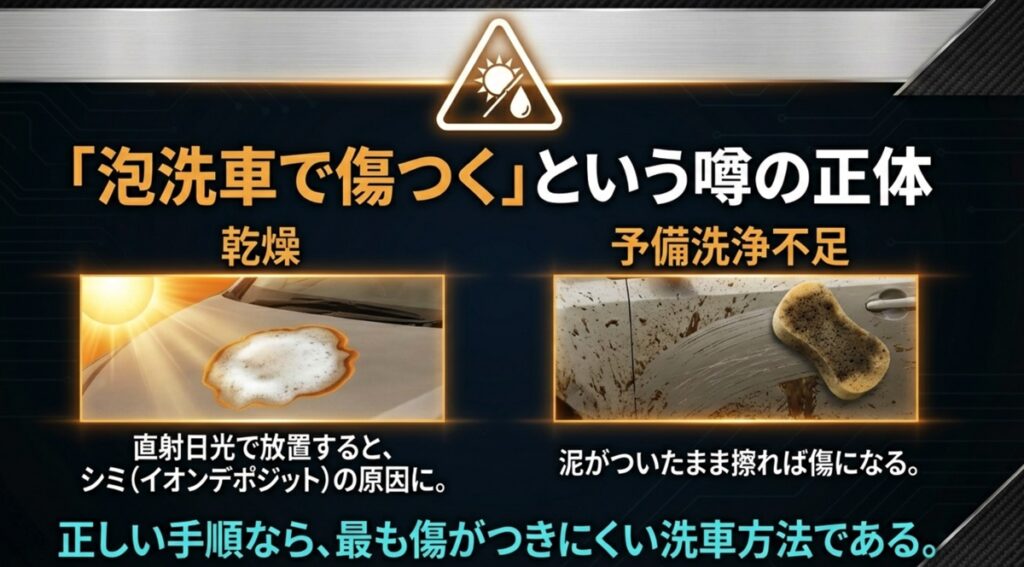 泡洗車の乾燥によるシミのリスク