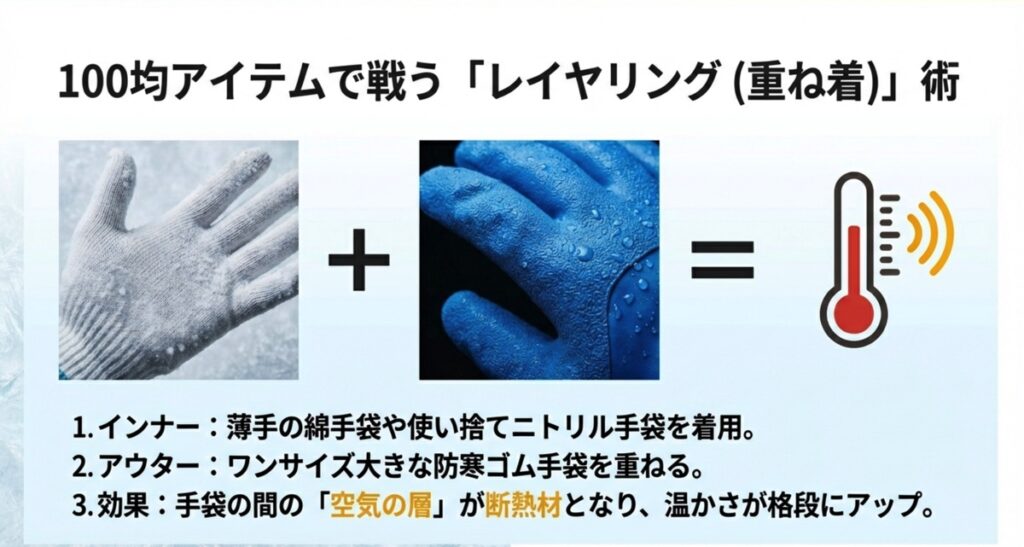100均のゴム手袋とインナー手袋を組み合わせた防寒レイヤリング術