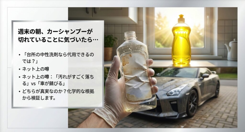 台所用洗剤を洗車に使うことに関するネット上の噂と化学的根拠の検証