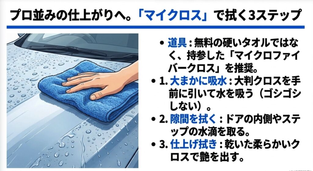 マイクロファイバークロスを使った優しい拭き上げ方法