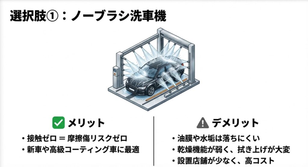 ノーブラシ洗車機の仕組みとメリット・デメリット一覧