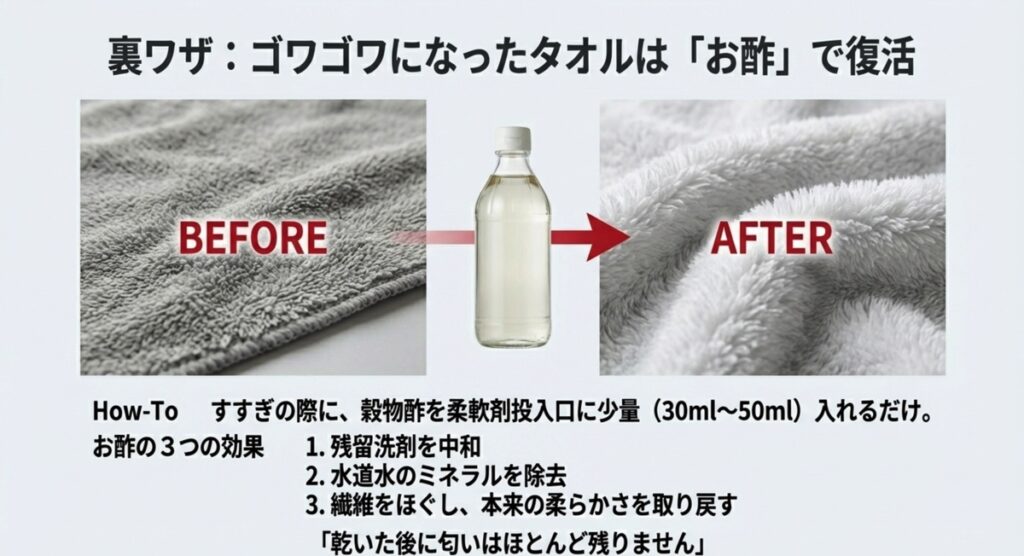 ゴワゴワになったマイクロファイバーをお酢で柔らかく復活させる方法と効果