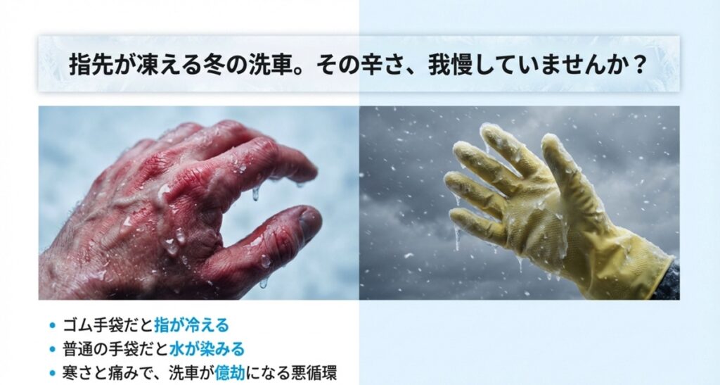 冬の洗車で指先が凍える辛さと、水濡れによる手袋選びの悩み