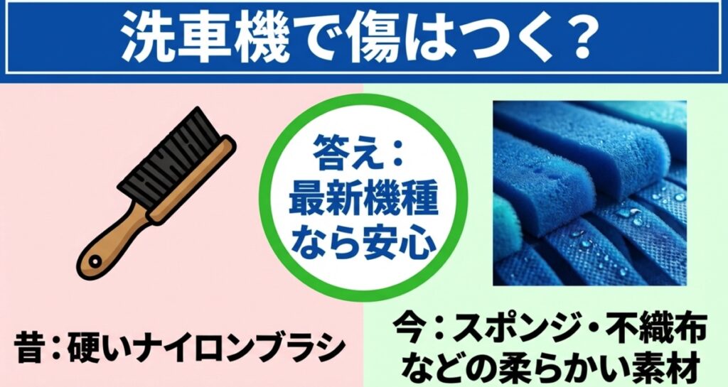 昔の硬いブラシと最新のスポンジブラシの比較画像