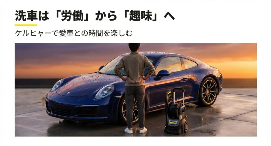愛車を前に満足げな男性の様子