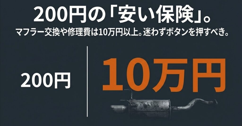 200円の「安い保険」。迷わずボタンを押すべき理由 200円の洗浄代と10万円の修理費を比較した天秤のイラスト