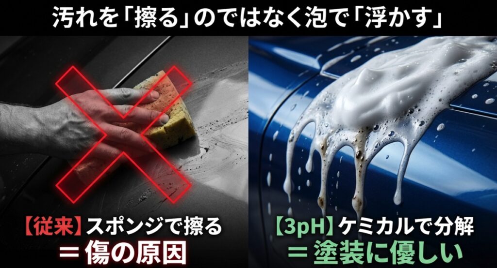 汚れを擦るのではなく泡で浮かすメカニズム