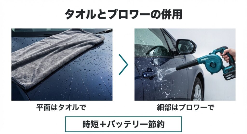 タオルとブロワーの併用 タオルとブロワーを併用して時短するテクニック