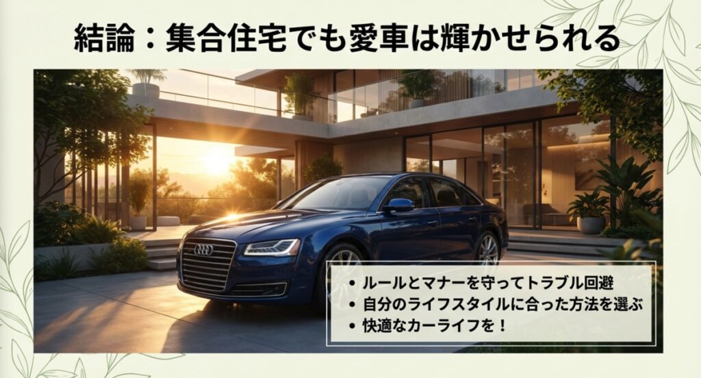 ルールとマナーを守り、集合住宅でも愛車を輝かせるための結論メッセージ