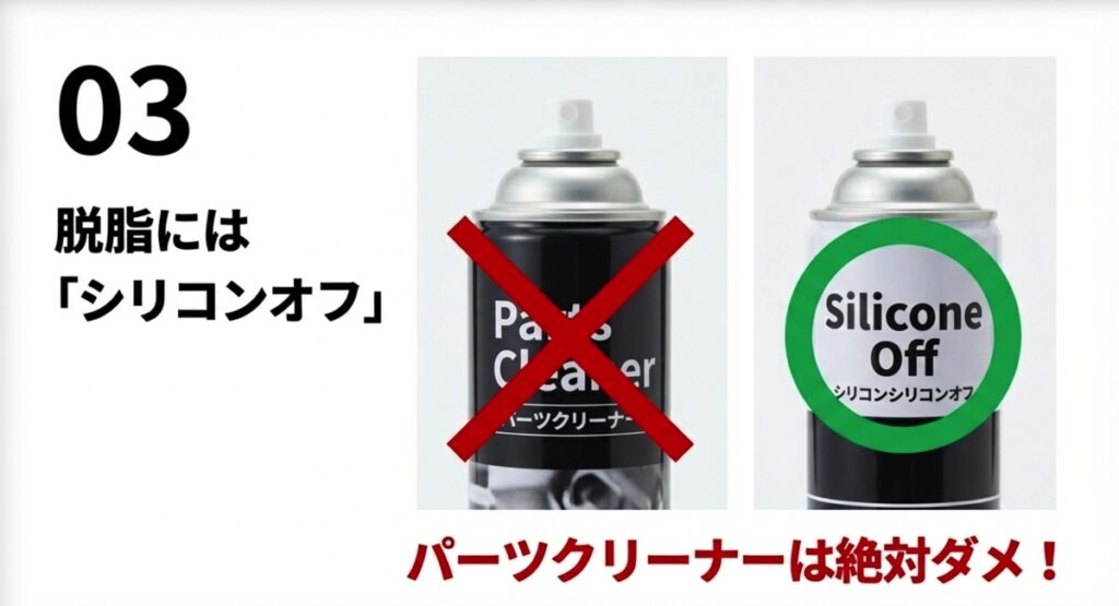 パーツクリーナーはNGでシリコンオフを使うべき理由