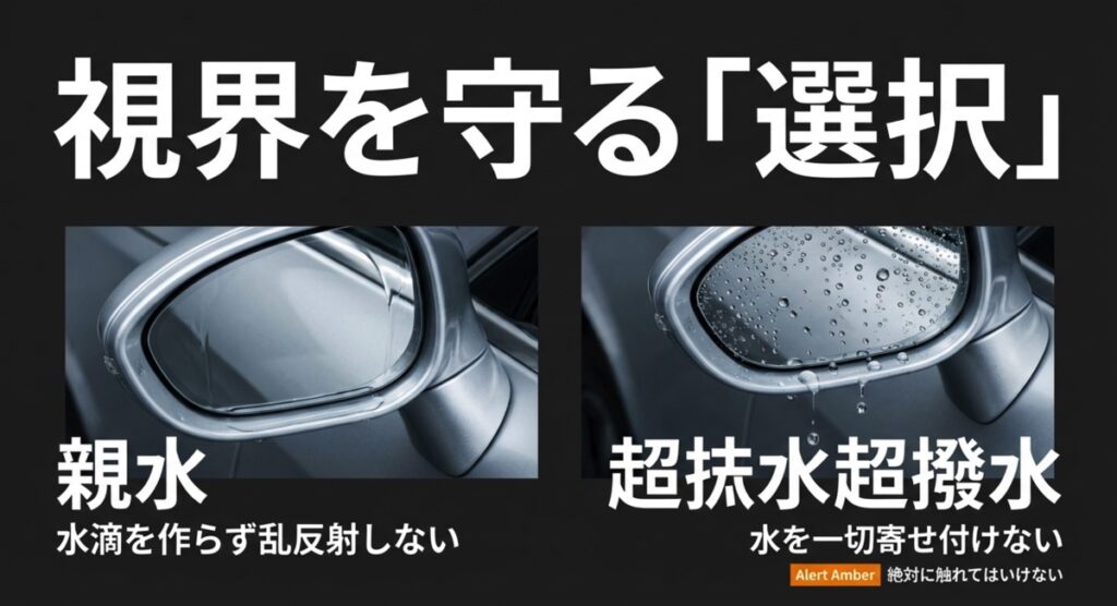 視界を守るための親水コーティングと超撥水コーティングの比較
