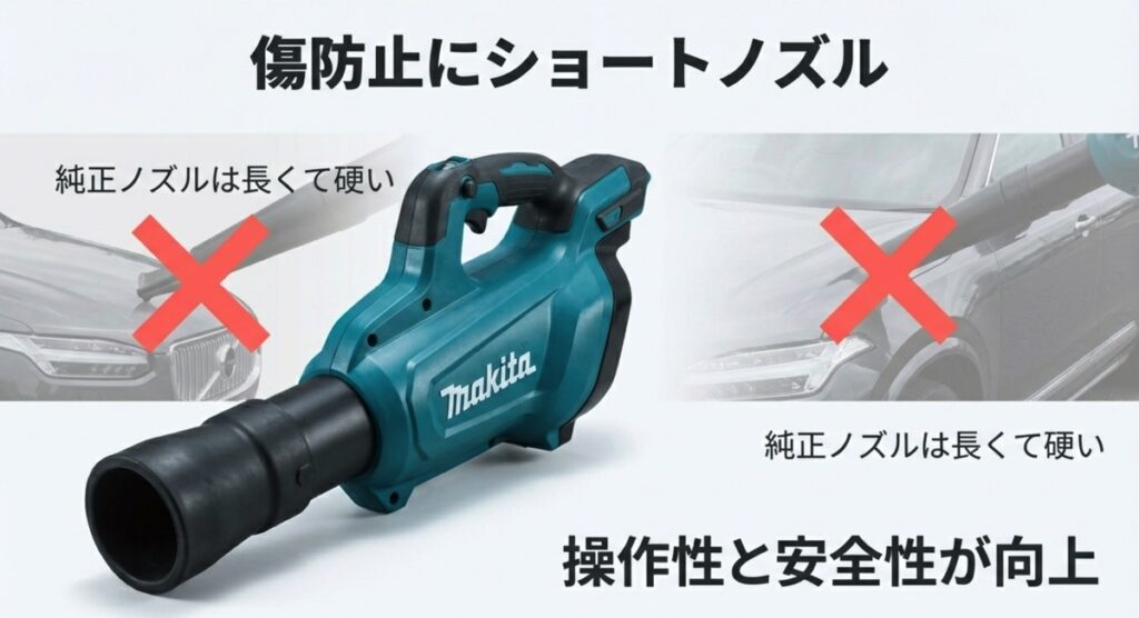 傷防止にショートノズル 純正ノズルのリスクとショートノズルの利点