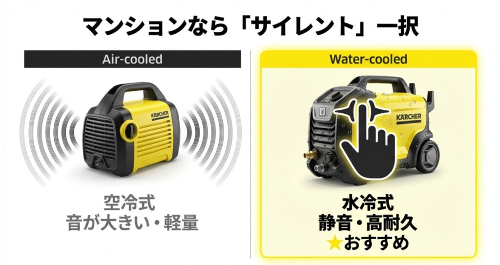 空冷式モーターと水冷式モーター(サイレント)の比較