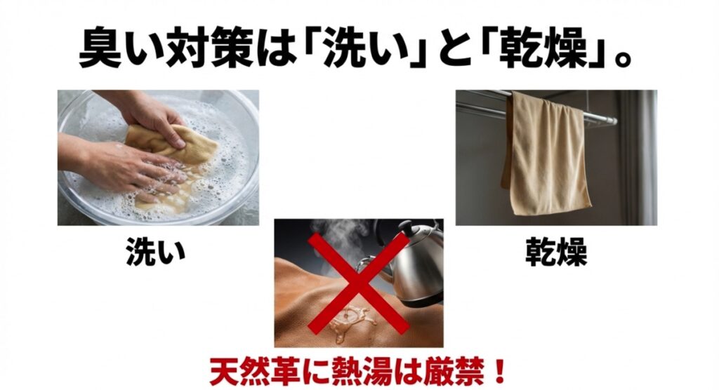 臭い対策は「洗い」と「乾燥」 臭い対策としての洗いと乾燥、熱湯禁止の注意