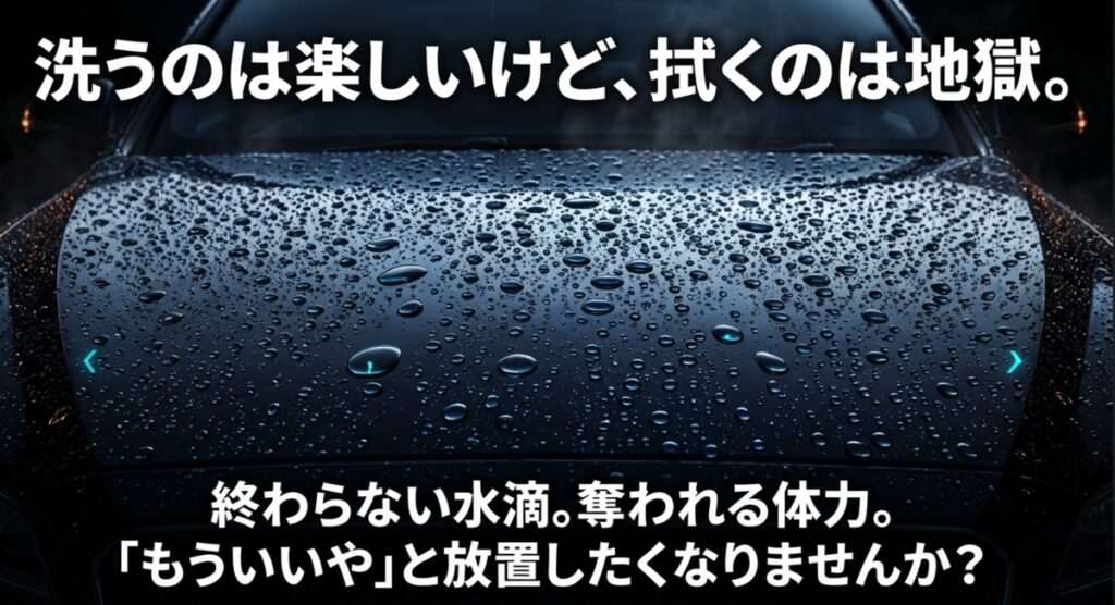 洗うのは楽しいが拭くのは地獄と感じる心理描写のスライド