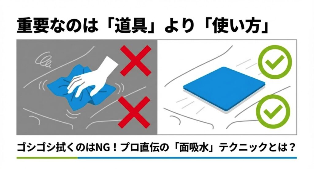 ゴシゴシ拭くのはNGで面吸水がOKという比較イラスト