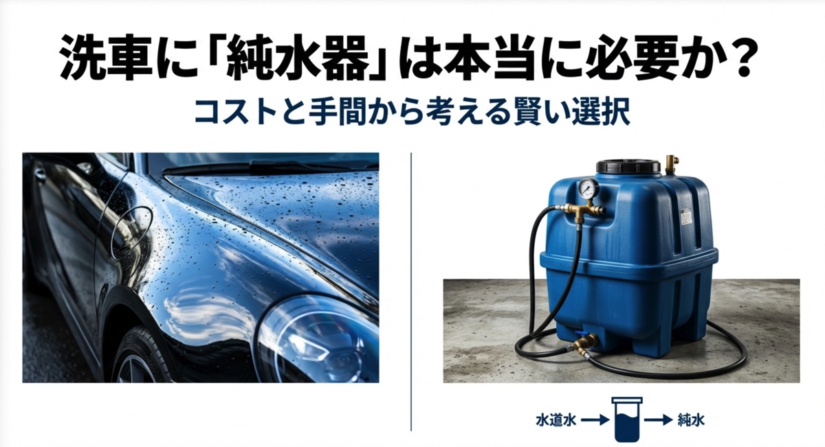 洗車した車のボディと純水器のタンクのイメージ画像
