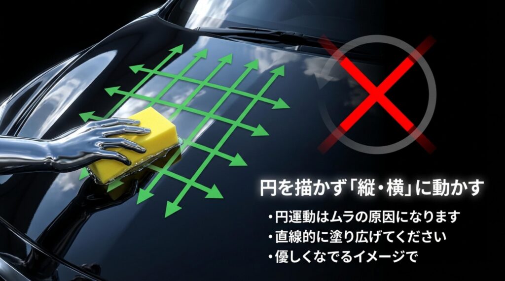 円を描かず縦横に動かして直線的に塗り広げる正しい施工方法