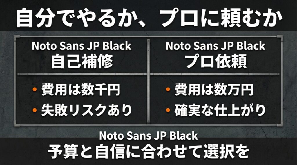 自分で補修するかプロに依頼するかの費用とリスクの比較