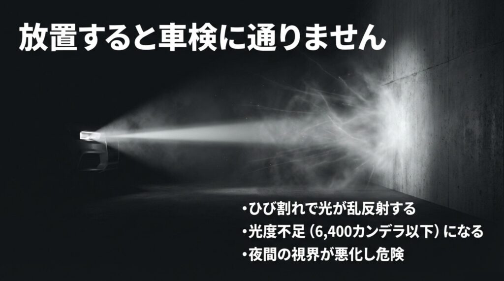 ひび割れによる光度不足で車検に通らないリスク