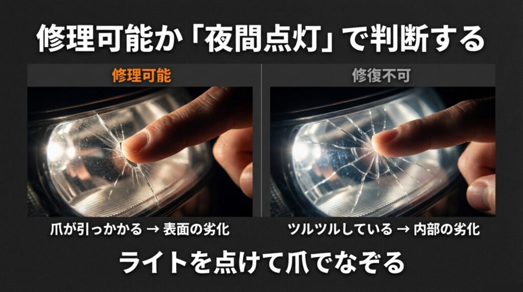 夜間点灯でひび割れが表面か内部の劣化かを判断する方法