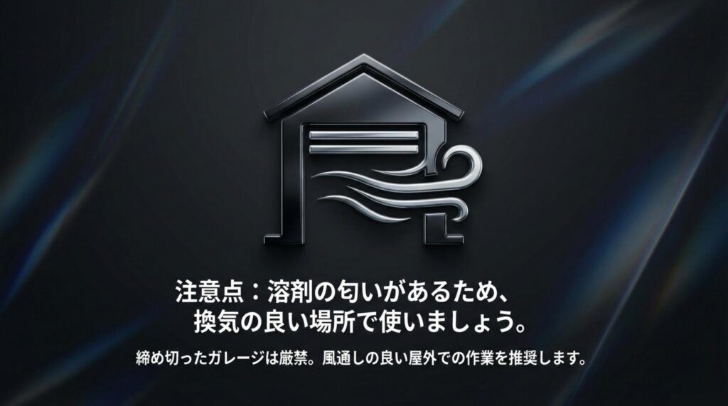溶剤の匂いがあるため換気の良い場所で使うよう促す注意点