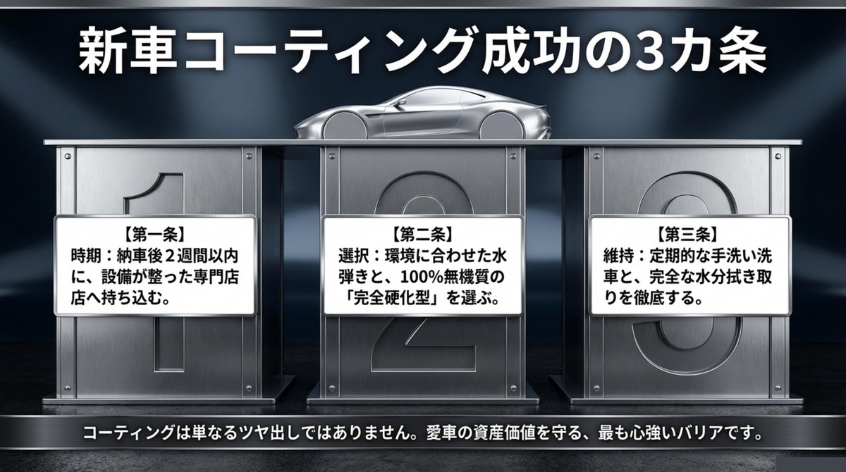 時期・選択・維持の3つの観点からまとめた新車コーティング成功の3カ条