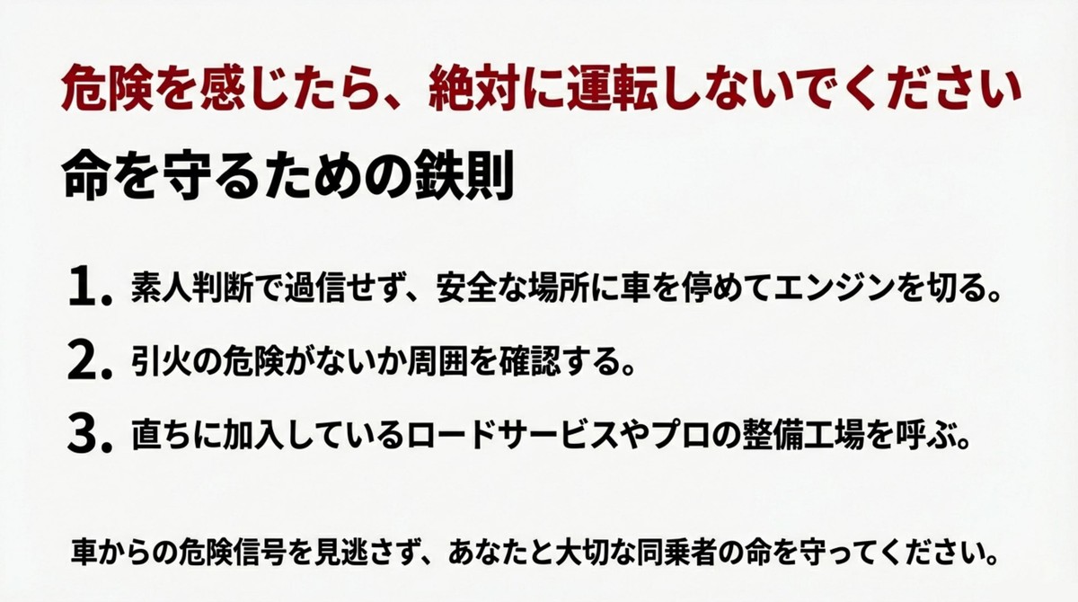 危険を感じたら運転せず安全な場所に停めてロードサービスを呼ぶ