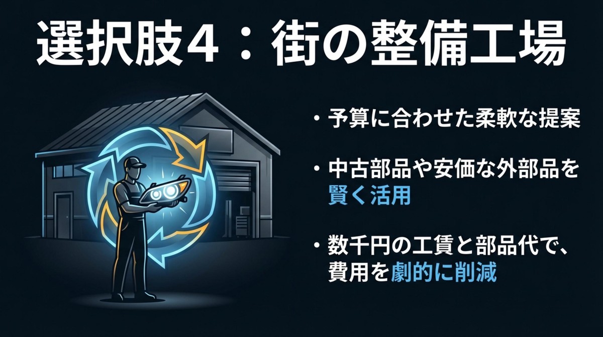 予算重視なら街の整備工場!中古品活用でコスト大幅削減 街の整備工場での中古部品や社外品を活用した安価な修理提案