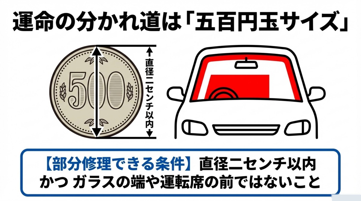 部分修理ができるのは直径2センチ（500円玉）以内の傷