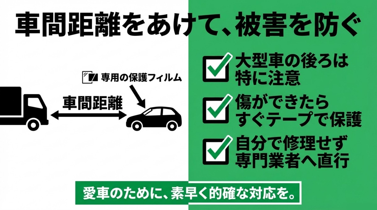 飛び石被害を防ぐために十分な車間距離を保つ