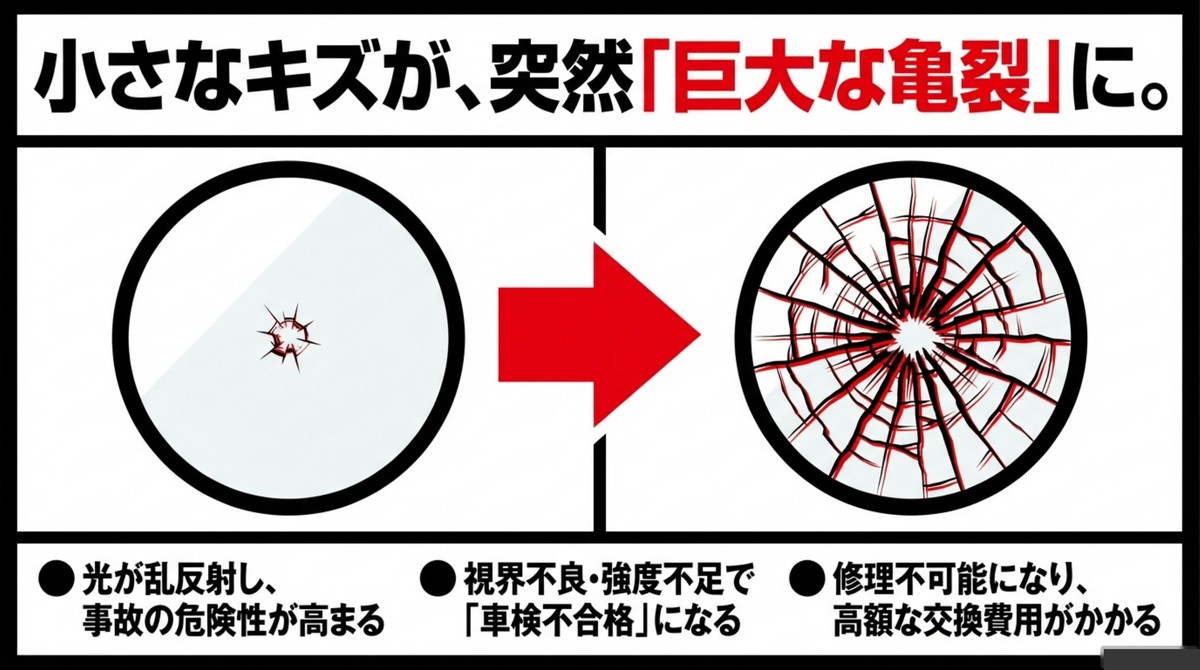 フロントガラスのヒビを放置するリスクと車検不合格の可能性