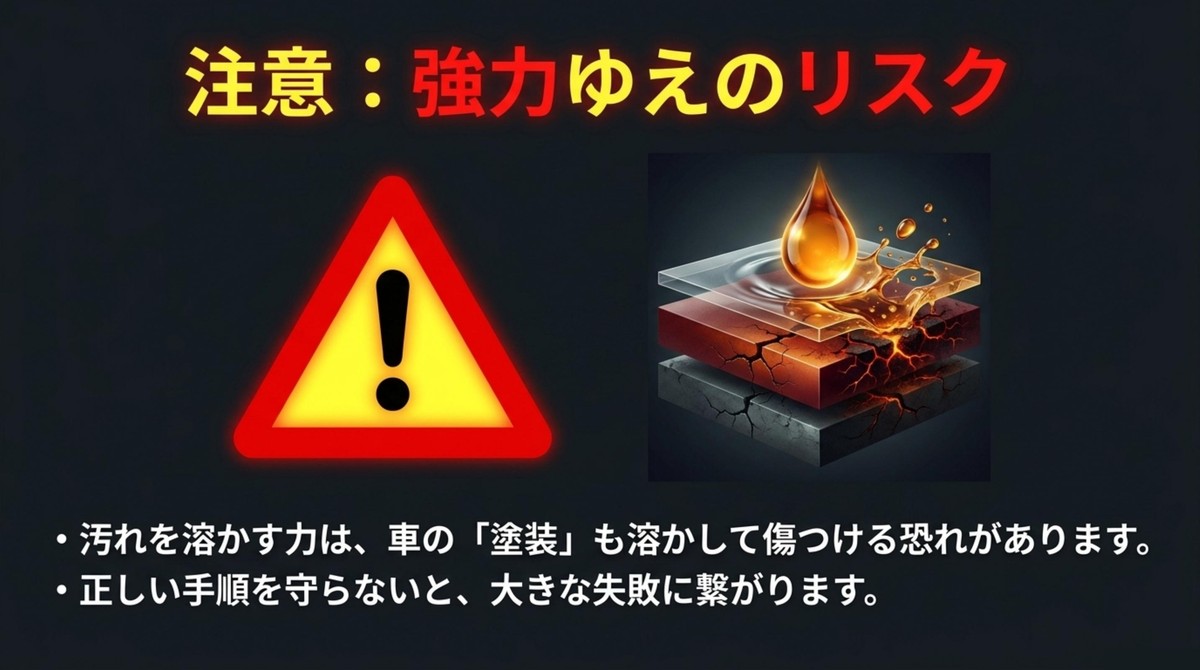 強力な成分が車の塗装を溶かして傷つける恐れがあるという警告