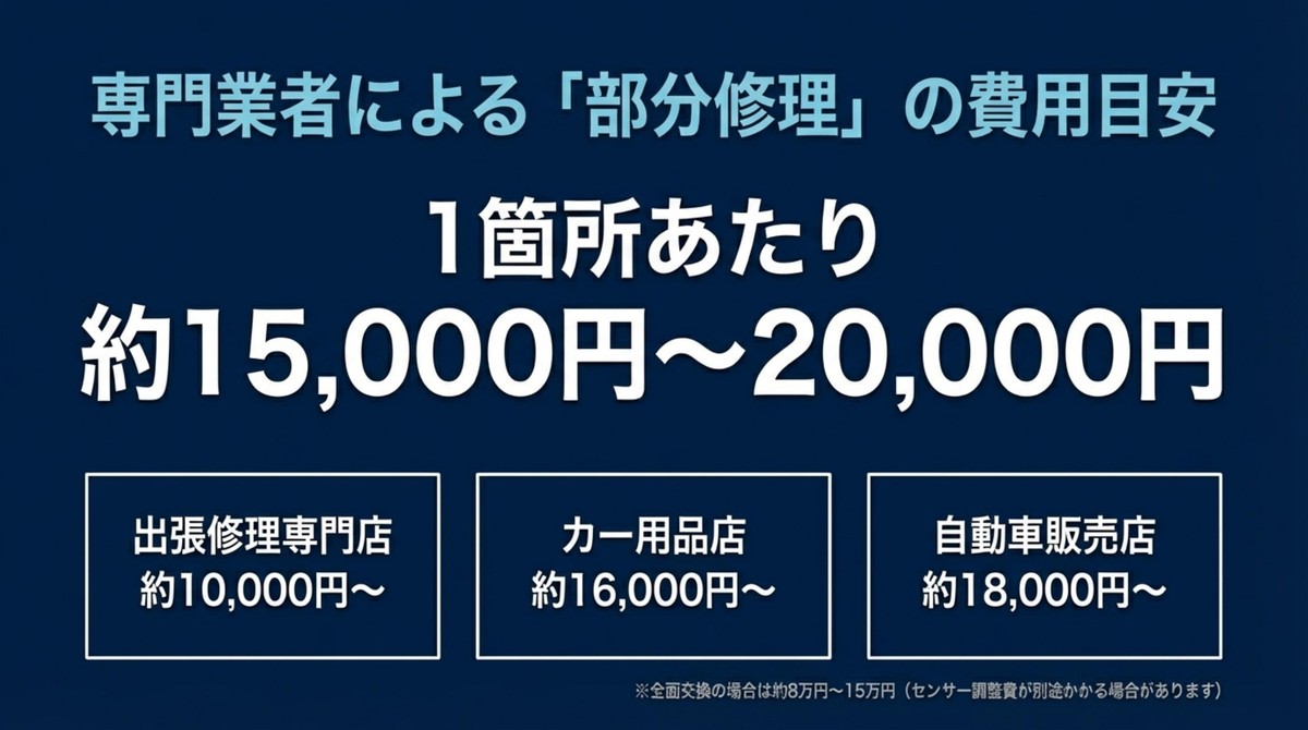 専門業者による部分修理の費用目安 出張修理専門店やカー用品店など専門業者の修理費用目安