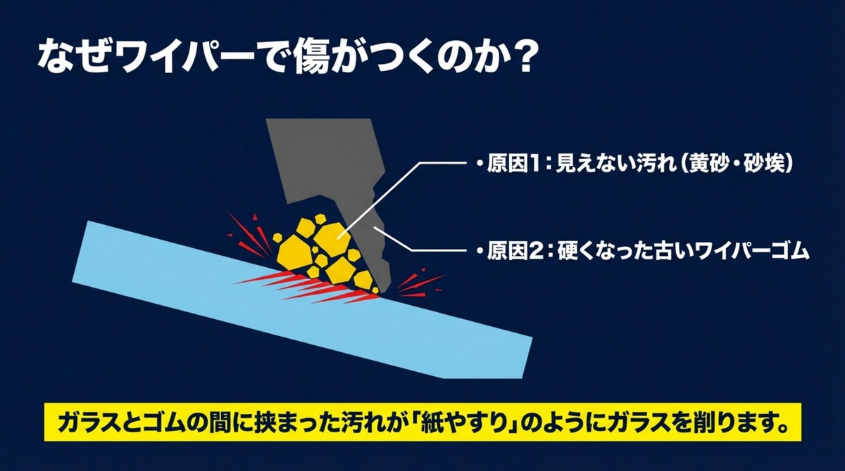 なぜワイパーで傷がつくのか? 見えない汚れや古いワイパーゴムによる傷のメカニズム