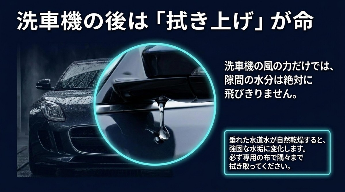 洗車機後の自然乾燥の危険性と拭き上げの重要性