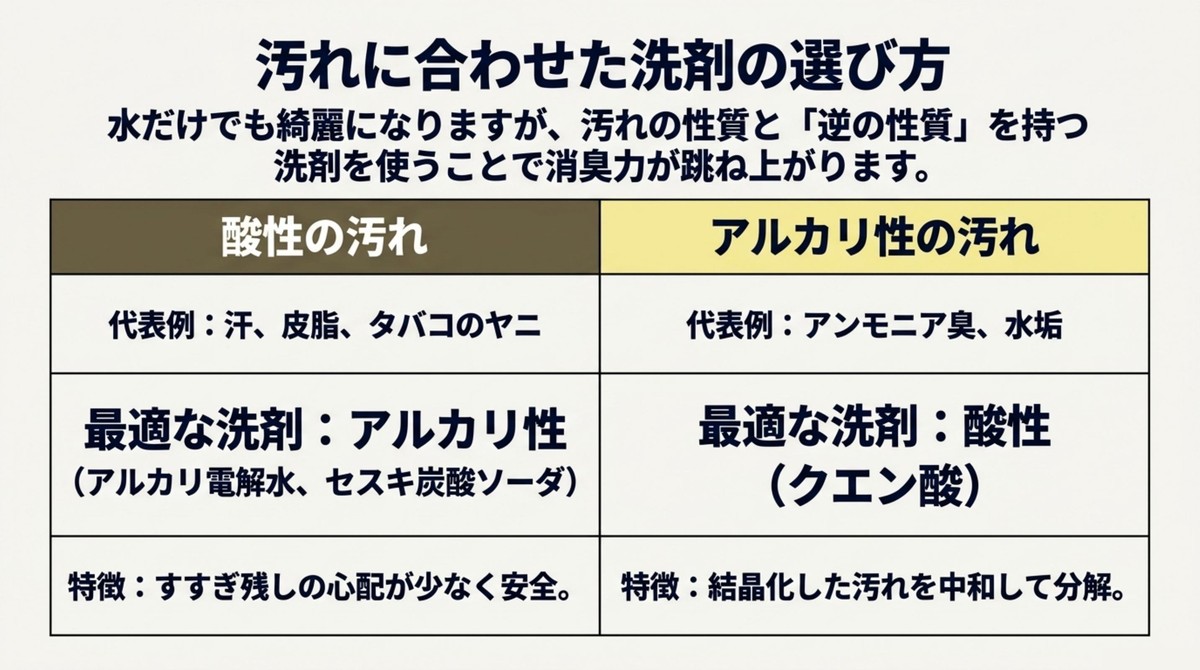 酸性の汚れとアルカリ性の汚れに合わせた最適な洗剤の選び方一覧
