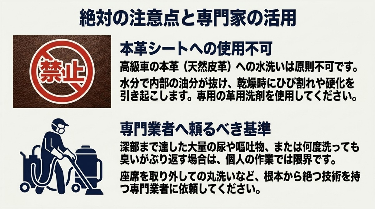 高級車の本革シートへの水洗い禁止と専門業者へ頼るべき基準