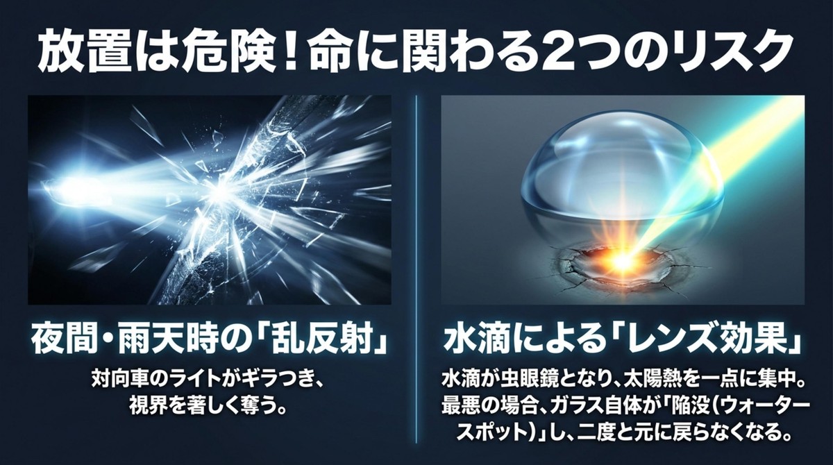 水垢放置による乱反射とレンズ効果のリスク