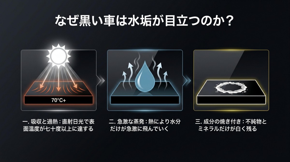 黒い車に水垢が発生する根本的な原因