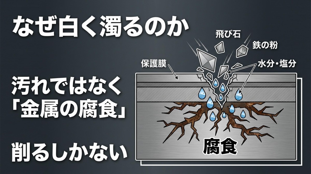 アルミホイールの白サビが発生する腐食のメカニズムを図解
