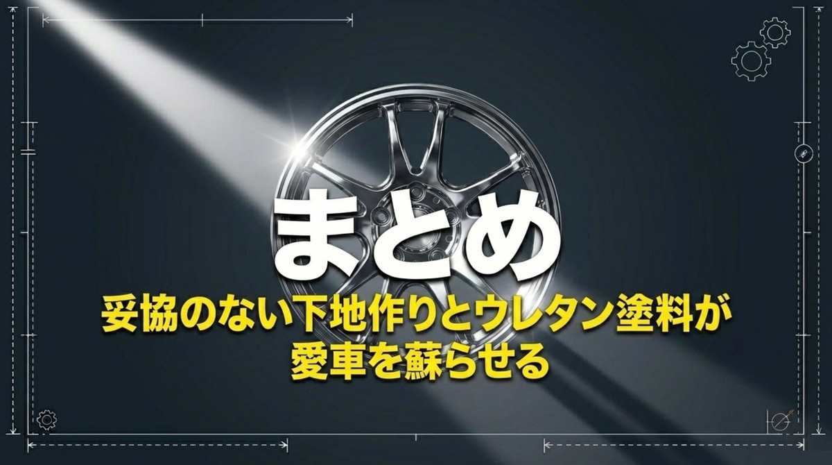 まとめ:妥協のない作業で愛車のホイールを蘇らせよう 妥協のない下地作りとウレタン塗料が愛車を蘇らせるというまとめ