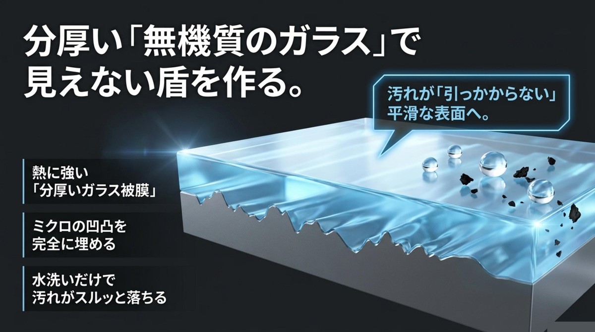 分厚い無機質のガラス被膜による保護の仕組み