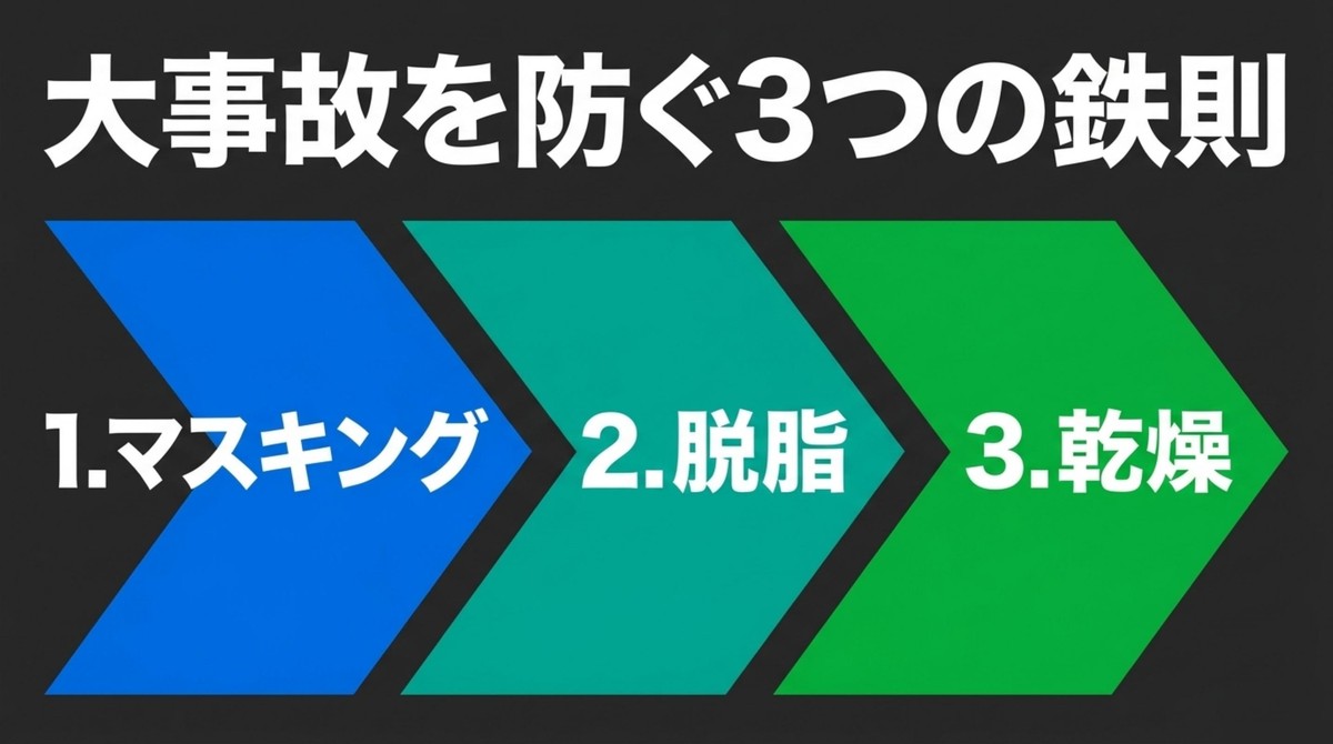 マスキングテープを剥がす最適なタイミングを図で解説したスライド