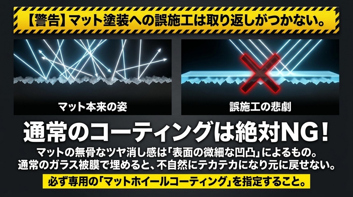 マット塗装ホイールへの誤施工によるテカテカになる悲劇